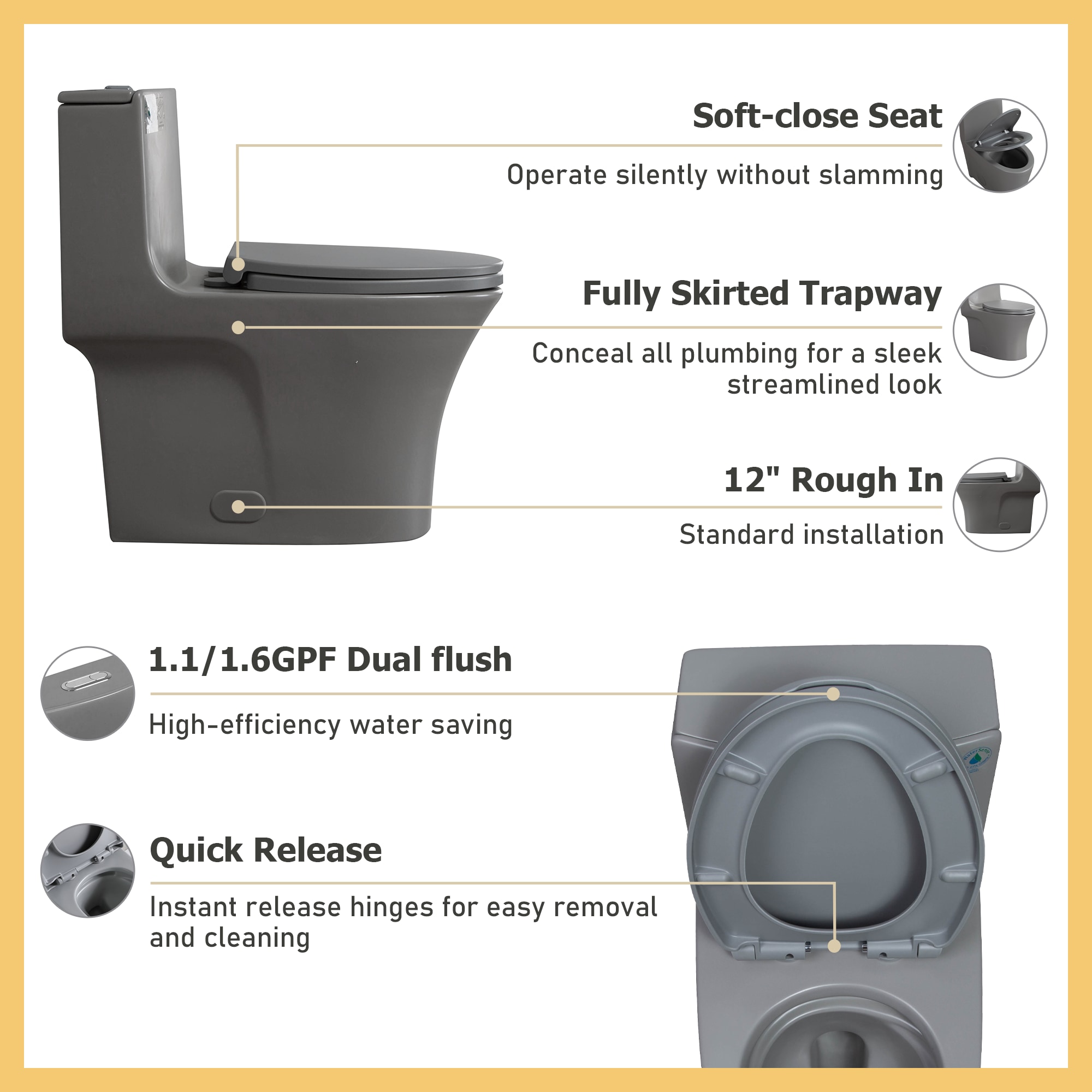 One-piece Toilet Elongated Comfort Height Dual-flush Light Grey_voghion.com